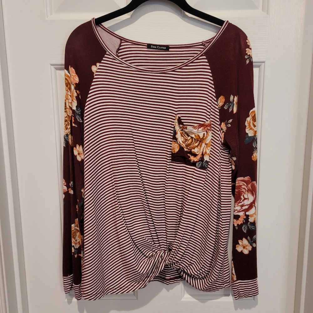 Pink Clover Rugby Top with Knotted Detail - Picture 1 of 4